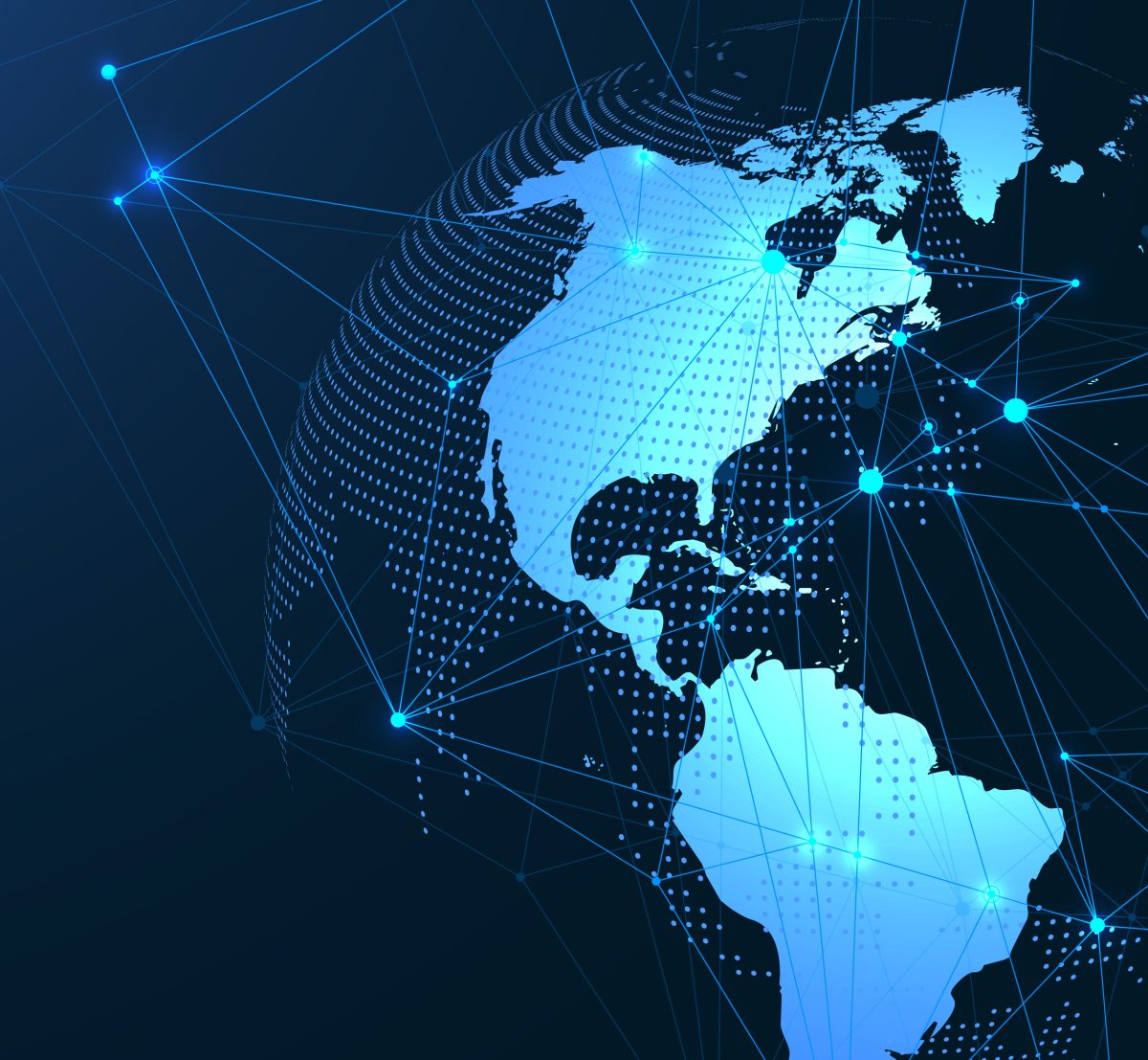 Global network connection illustration. World map point and line composition concept of global business. Global internet technology. Big data visualization illustration