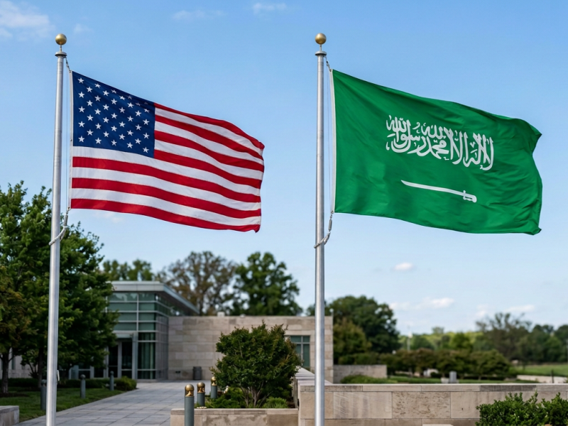 Firefly A US flag next to a Saudi Arabia flag
